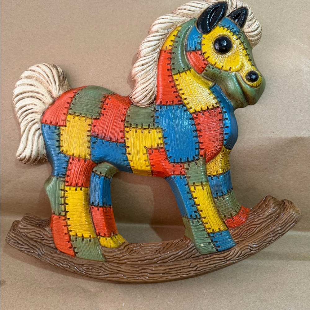 Vintage Rocking Horse Plaque 
Foam Craft 
Patchwork Horse Wall Hanging 
c. 1970s